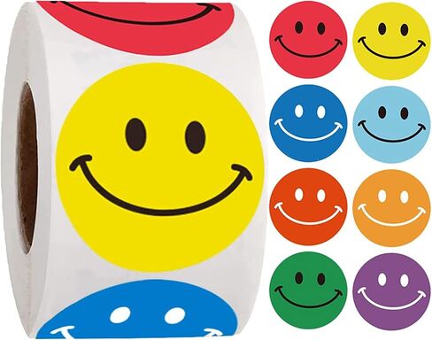 1 inch Round Smile Face Stickers,Happy Face Stickers,Reward Stickers,8 Color Designs,500 Labels Per Roll in Saudi Arabia