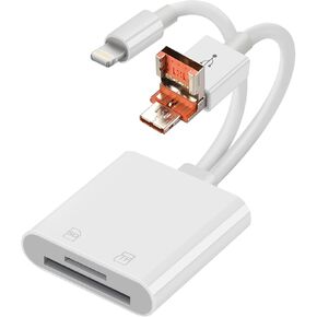 3 in 1 SD Card Reader for iPhone iPad with USB A & Type C SD Memory Card Reader for iPhone/iPad/Android/MacBook/PC/Tablet/Camera/Hard Disk/Flash Drive Plug and Play