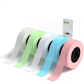 Vretti HP6-C Continuous Label Tape - 15mm x 7m Color Label Tape, Clear Text, Compatible with Most Thermal Label Makers, Easy Peel, 5-Roll, (White, Green, Transparent, Pink, Blue)