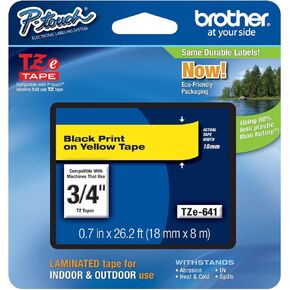 Genuine Brother 3/4" (18mm) Black on Yellow TZe P-Touch Tape for Brother PT-2300, PT2300 Label Maker