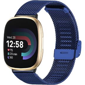 Matel Bands Compatible with Fit bit Versa 3/Versa 4/Sense/Sense 2 for Women Men，Stainless Mesh Replacement Wristband for Fit bit Versa 4/Fit bit Versa 3