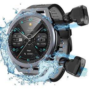 Smart Watch with Earbuds, 1.53 inch Round Fitness Tracker, All-in-one Smartwatches with Heart Rate Blood Pressure Oxygen Sports TWS Music for Android iOS