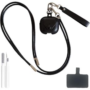 Genuine Leather Case for AirPods 4 - Stylish Shockproof Cover with Adjustable Neck Lanyard & Detachable Wrist Strap, Secure Lock Clasp - Travel-Friendly Pink Protective Case for Women Girls