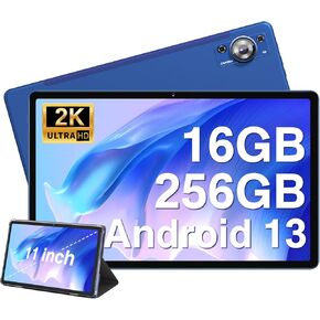 2023 Newest Tablet 11 inch Android 13 Tablets, 16GB RAM+256GB ROM+1TB Expand, Octa-Core 2.0GHz, 2K 2000 x 1200 FHD Display, 8600mAh, 13MP+5MP Camera, 5G+2.4G Wi-Fi/Bluetooth/with Case-Blue