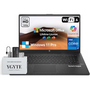 HP 17 Inch Laptop Computer, 17.3 IPS FHD Business Laptop Notebook PC, Intel 10-Core i7 Laptop Windows 11 Pro, 64GB RAM, 2TB SSD+512GB PSSD, Lifetime Office, Copilot AI, 10-Key Number Pad, Wi-Fi 6