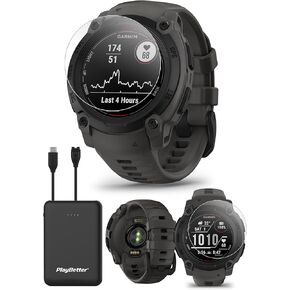 Garmin Instinct E 40mm (Black/Charcoal) Rugged Outdoor GPS Smartwatch Bundle - 24/7 Health Monitoring, Wrist-Based Heart Rate with PlayBetter Portable Charger & HD Screen Protectors