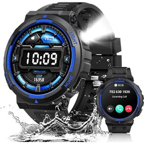 Military Smart Watch for Men with LED Flashlight(Answer/Make Call) 1.53" Rugged Smart Watch 3ATM Waterproof 100+ Sports Modes Tactical Smartwatch Heart Rate Sleep Tracker Fitness Watch for iOS Android