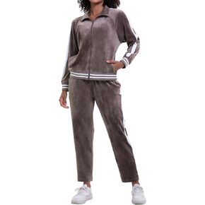 Women's Velour Tracksuit Zip-Up Jacket and Jogger Pants with Pockets Sweatsuit Loungewear Set 2 Piece Loose Fit