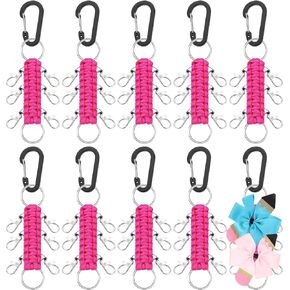 Berlune 10 Pcs Cheer Bow Holder for Backpack Paracord Keychain Cheer Bow Keychain for High School Cheerleading Teen Girls (Rose Red)