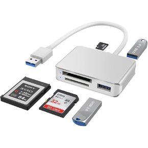 XQD/SD/Micro SD Card Reader, Memory Multi-Card Reader/Writer/Adapter with 2 USB3.0 Port, Support Sony G/M Series Lexar 2933x/1400x USB Mark XQD Card, SD/SDHC/TF Card for Windows/Linux/Mac OS/Vista