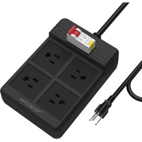 GFCI Power Strip with 4 Outlets, 9.84 FT Heavy Duty Extension Cord(1875W/15A) with 30mA RCBO Circuit Breaker for Home/Factory Production Workshop/Garage/Indoor - Black