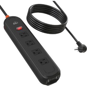 Outdoor Power Strip Weatherproof, 7-in-1 Surge Protector with 4 Wide Outlets 2USB A and 1USB C,1875W/15A, 6FT Flat Plug Multi-Plug Outdoor Extension Cord for Indoor Outdoor, UL FCC Listed