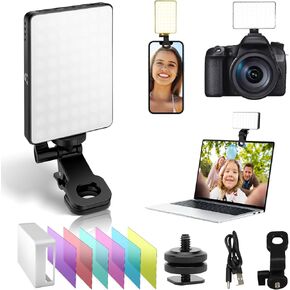 120 LED Selfie Light for Phone with 6 Color Filters,CRI 95+ 2500K-9000K Portable Desktop Photography Light with 3 Lighting Modes for Live Streaming Video Recording Phone Camera Light Clip