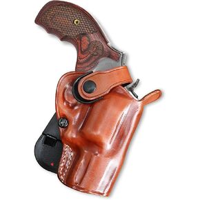Masc Leather Paddle OWB Revolver Holster with Retention Strap Fits S&W Model 686 Plus 357 Magnum 7-Shot 3'' BBL, R/H Draw, Brown Color #1465#