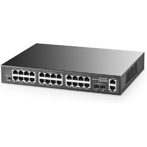 Binardat 28 Port POE Switch, 24 POE+ Ports 100Mbps, 2 Gigabit Uplink, 2 Gigabit SFP, IEEE802.3af/at, 450W High Power, Metal Case Unmanaged Plug and Play RackMount Ethernet Switch