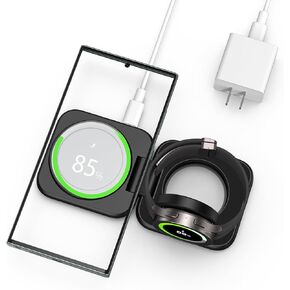 Aluminum Alloy Wireless Charger for Samsung, Foldable 2 in 1 Travel Wireless Charging Station Compatible with Samsung Galaxy S24 S23 Ultra Z Flip Fold5, Galaxy Watch6 Classic, Galaxy Buds-Black