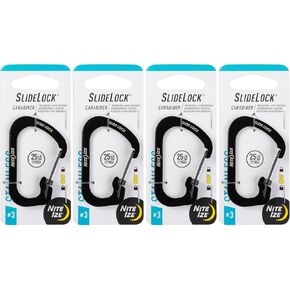 Nite Ize SlideLock Carabiner Stainless Steel - Key Holder Carabiner for Daily Use - Secure Keychain Organizer with Lock - Lockable Carabiner Fits Multiple Keys - Size 3, Black (4 Pack)
