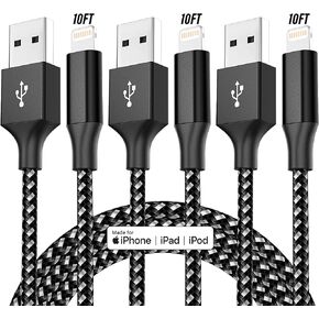 MenoSupp iPhone Charger 3Pack 10 FT Apple MFi Certified Lightning Cable Fast Charging iPhone Charger Cord Compatible with iPhone 14 13 12 11 Pro Max XR XS X 8 7 6 Plus SE iPad and More, Black in Kuwait