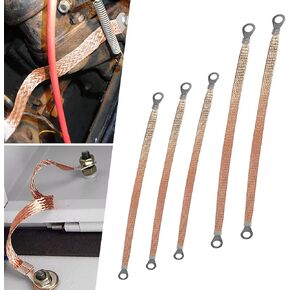 Pack-5 Automotive Grounding Strap Kit, 10" 13" Multi-purpose Copper Braided Heavy-duty Cable Accessories, Flexible Tensile-resistant Distribution Box Bridge Jumper, Universal for Cars (Gold)