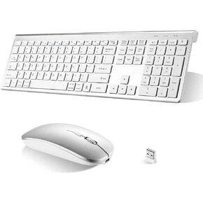 UrbanX Plug and Play Compact Rechargeable Wireless Bluetooth Full Size Keyboard and Mouse Combo for ‎Insignia ‎NS-24DF310NA21 TV - Windows, macOS, iPadOS, Android, PC, Mac, Laptop, Tablet -White