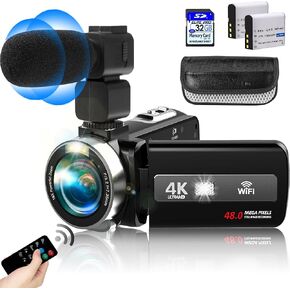 Video Camera Camcorder Full HD 4K 60FPS 48MP WiFi IR Night Vision Vlogging Camera for YouTube Digital Camera Recorder 18X Zoom Camcorders with 3.0" Touch Screen,2 Batteries and 32G SD Card