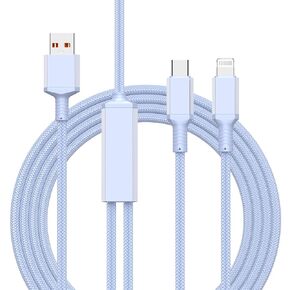 Mutil Lightning USB C Car Carplay Cable Fast Charging Cable for iPhone 16,2in1 60W USB A to USB C Braided Cord Screen Data Sync for iPhone 16 Pro/15 Pro Max/14/13/12/11/8 iPad
