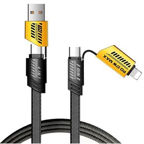 4-in-1 USB C Cable 65W 3FT Lightning Cable Fast Charging Cable Flat Nylon Braided for iPhone iPad Charger Cord USB C - Type C, USB - Lightning, Type-C - Type-C (Straight Nylon Cable)