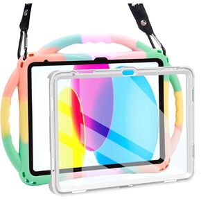 TOPESCT Kids Case for 10.9" iPad 10th Gen - Made of Kid-Friendly Silicone, with Built-in Screen Protector, Shockproof Handle Stand Case for iPad 10th Generation 10.9 inch 2022 (Rainbow)