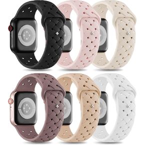 6 Pack Silicone Braided Compatible with Apple Watch Band 42mm 41mm 40mm 38mm 46mm 45mm 44mm 49mm for Women Men, Soft Breathable Sport Strap for iWatch Bands Series 10 9 8 7 6 5 4 3 2 1 SE Ultra