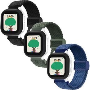 SimpleThings Braided Bands Compatible with Gabb Watch 3e 3 2 1/Gizmo Watch 3 2 1/SyncUP Kids Watch & Cosmo JrTrack 3/2 SE/2/JrTrack, 3Pack Solo Loop Stretchy Bands with Adjustable Easy Buckle for Kids Boys Girls