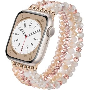 AIRSPO Beaded Bracelet Compatible with Apple Watch Band 38mm 40mm 41mm 42mm 44mm 45mm 46mm Women Handmade Elastic Stretch Strap for iWatch Bands Series 10 9 8 7 6 5 4 3 2 1 SE