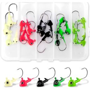20-Pack Walleye Jigs Kit with 3D Eyes, Walleye Bass Fishing Jig Heads Stand Up Swimbait Jig Head 1/8oz 3/16oz 1/4oz 1/2oz, Flat Bottom Ice Fishing Jigs Heads Hooks Saltwater Freshwater