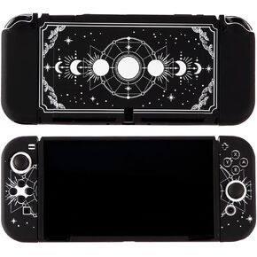 Case Shell Compatible with Nintendo Switch OLED Black Moon Phase Protective Cover for Nintendo Switch Joycon Controller Soft TPU Grip Dokable Case Carrying Cover Switch Accessories