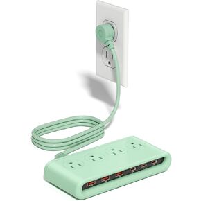 Power Strip with USB C 35W,2500W Surge Protector 5FT Extension Cord USB,6 Port USB Charging Station for Multiple Devices,Home Office Accessories (Green, 4AC PD20W)
