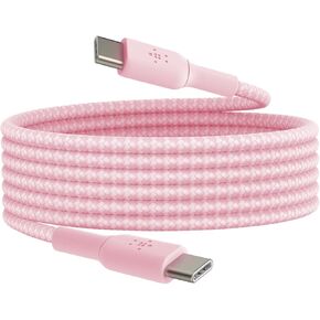 Belkin BoostCharge (2M/6.6ft) Braided USB-C to USB-C Cable for iPhone 16, iPhone 16 Pro, iPhone 16 Pro Max, iPhone 16 Plus, Galaxy S25, S24, Note10, Note9, Pixel 9, Pixel 8, iPad Pro, & More - Pink
