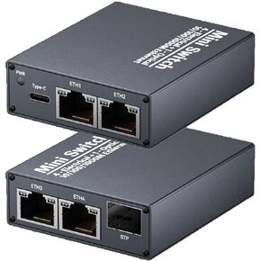5 Port Gigabit Ethernet Unmanaged Switch 4xRJ45 1xSFP MiniSwitch - Home Network Hub, Plug-and-Play, Silent Operation, Desktop or Wall Mount - MiniSwitch (with Optical Module)