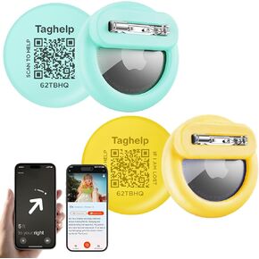 2 Pack Air Tag Holder for Kids, Hidden Air Tag Case with Pin, GPS Tracker Clip Compatible with Apple Airtag, Suitable for Toddlers, Children, Elderly, Clothing, Backpack, Luggage(Green & Yellow)
