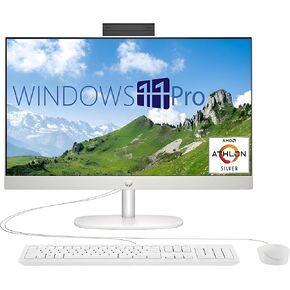 HP 24 Inch All-in-One Desktop, 23.8" FHD Display, AMD Athlon Silver Processor (Beats i5-6360U), 8GB RAM, 512GB PCIe SSD, Webcam, HDMI, Wi-Fi 6.0, Bluetooth, Windows 11 Pro