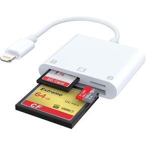 Opluz SD CF Card Reader 3 in 1 Compatible with iPhone/iPad SD CF TF Memory Card Reader Adapter Digital Game Trail Camera Accessories No Need App