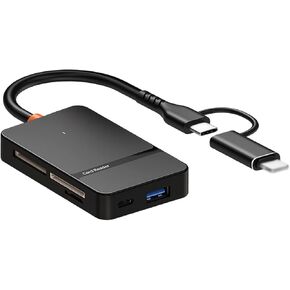 Memory Card Reader, USB-C & Lightning Dual Connectivity Card Reader Adapter to SD Micro SD MS CF and Type-C USB-3.0 Port, Portable 6-in-1 SD Card Reader for iPhone, MacBook Pro/Air and More