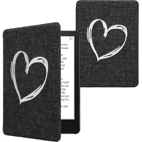 kwmobile Cover Compatible with Amazon Kindle Paperwhite 11. Generation 2021 - Stitchwork Design Case - Brushed Heart Grey