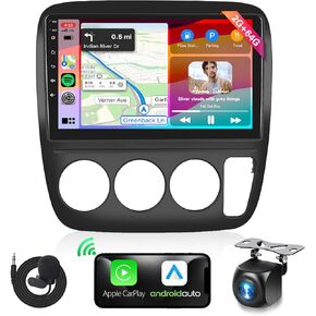 Podofo 2G+64G Android Car Stereo for 1997-2001 Honda CRV Radio -Manual A/C with Wireless CarPlay Android Auto MirrorLink HiFi Audio,9inch HD Touchscreen Radio with Bluetooth GPS WiFi SWC Backup Camera