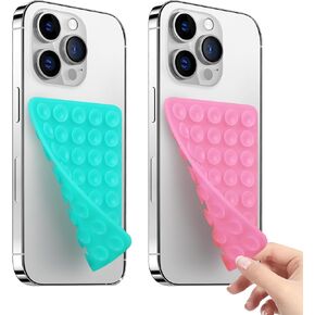 2 Pack Silicone Phone Case Suction Mount — Mobile Double Sided Suction Cup Non Slip Sticky Phone Grip for iPhone, Hands Free Phone Holder for Selfies and Videos (Sky Blue & Pink)