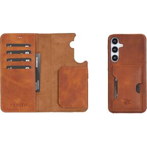 Venito Florence Leather Wallet Phone Case Compatible with Samsung Galaxy S24 (6.2 inches) Case - Extra Secure with RFID Blocking - Detachable Phone Wallet (Antique Brown)