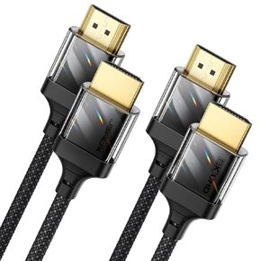 JSAUX 10K 8K HDMI to HDMI Cable 2.1 2 Pack 10ft/3m, 48Gbps Ultra High Speed Slim HDMI Cable Braided Cord, 8K@60Hz 4K@120Hz HDCP 2.2&2.3, eARC, ARC, CEC Compatible with TV/Laptop/PS5/Xbox & More -Black