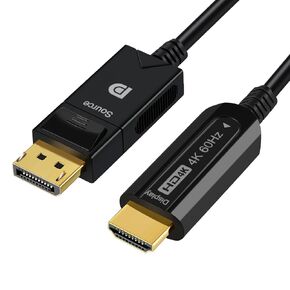 DisplayPort to HDMI Active Cable 50FT, Uni-Directional DP to HDMI Fiber Optic Support 4K@60Hz/ 1080@120Hz, 18Gbps, HDR10, HDCP2.2 for Blue-ray, 3D Video, Set Box, DVR, Game Consoles etc