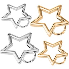 4 PCS Star Carabiner, Zinc Alloy Heavy Duty Star Shaped Keychain Clip with 2 Sizes and 2 Colors, Carabiner Clip for Camping, Hiking, Fishing - Gold, Silver