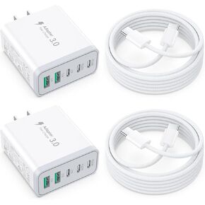 USB C Charger Block, Besgoods Multiple Ports Fast Charging Block 50W USB C USB A Phone Charger Wall Plug 5 Devices 6ft Braided USB C to C Cable for iPhone 16 Pro Max 15 14 13 12 iPad Pro Galaxy, 2Pack