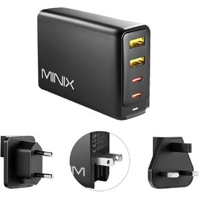 MINIX 100W Turbo 4-Port GaN Wall Charger 2 x USB-A Quick Charge 3.0, 2 x USB-C Power Delivery Adapter Compatible with MacBook Pro Air, iPad Pro, iPhone 11 Pro,Max XR XS X SE2 and More (NEO P2)