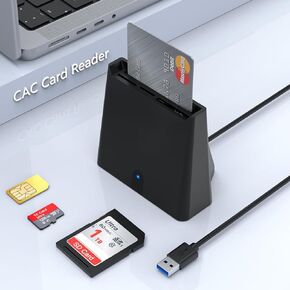 USB Smart Card Reader, DOD Military USB CAC Memory Card Reader Build in SD/SDHC/SDXC Micro SD Card Reader SIM and MMC RS & 4.0 Multi Card Reader Compatible with Windows, Mac OS X, Linux/Unix